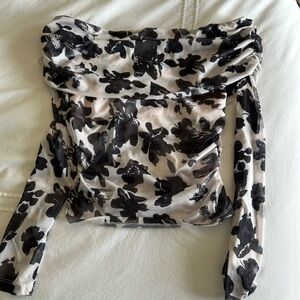 Vici Black and White Floral Off-Shoulder Blouse